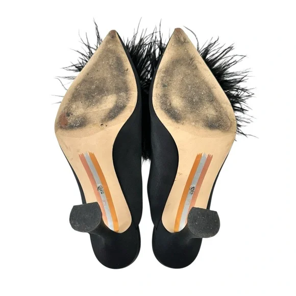 Sam Edelman Anthony Feather Mule Pump - Black Feather Appliqué Satin Mules Pumps - Picture 7 of 8
